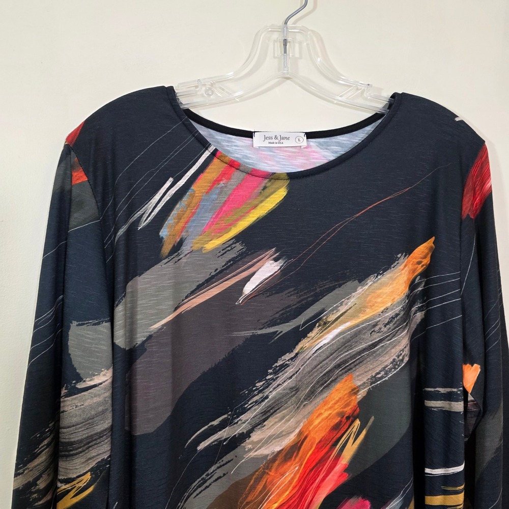 Jess & Jane Womens Top Abstract Brushstroke colorful Print Long Sleeve Large - Picture 6 of 9